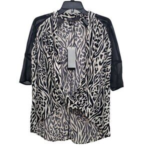 Stella & Jamie Women's Black & White Deep V-neck Drape Front Raglan NWT Size M‎